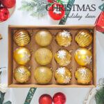 6cm/8cm Gold Four-Leaf Flower Paiting Christmas Ball Ornament Collection