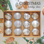 6cm/8cm Sliver Four-Leaf Flower Paiting Christmas Ball Ornament Collection