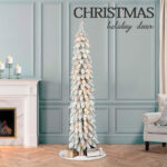 Artificial Flocked Slim Pencil Christmas Tree With Warm White Light