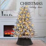 Flocked PE Artificial Christmas Tree with Warm White Lights