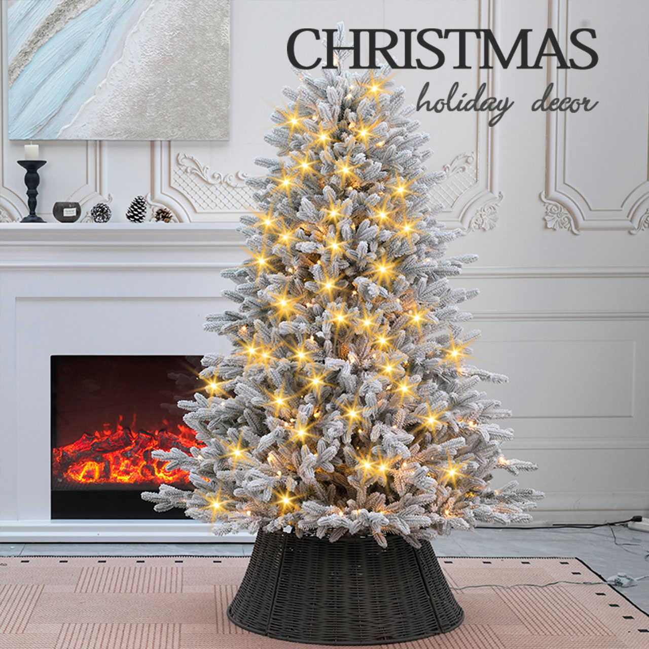 Flocked-PE-Artificial-Christmas-Tree1 Flocked PE Artificial Christmas Tree with Warm White Lights - Image 1