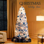White and blue falling snow pencil Christmas tree With Light