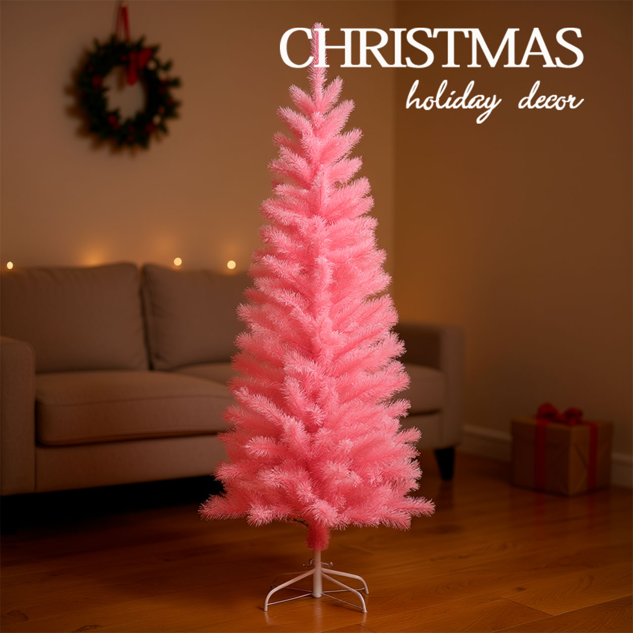 Pink-Christmas-Tree-Slim-1 Pink Christmas Tree Slim Pencil Christmas Tree - Image 1