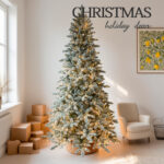 Prelit PVC Christmas tree with snow-covered branches