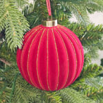12cm/15cm/20cm Red Flocking Pumpkin paiting Christmas Ball Ornament - Image 2