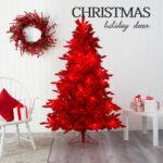 Red Flocked Christmas Tree with Lights