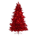 Red Flocked Christmas Tree with Lights - Image 4