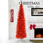Red PVC Slim Christmas Tree with Lights