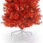 Red PVC Slim Christmas Tree with Lights - Image 2