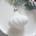 6cm White Rose Shiny Flocking Christmas Ball Ornament - Image 5