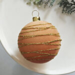 6cm Champagne-gold S-Shape Hollow Flocking Christmas Ball Ornament - Image 5