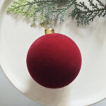 6cm Red S-Shape Hollow Flocking Christmas Ball Ornament - Image 3