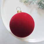 6cm Red Rose Shiny Flocking Christmas Ball Ornament - Image 4