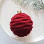 6cm Red Rose Shiny Flocking Christmas Ball Ornament - Image 6