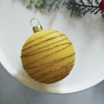 6cm Yellow S-Shape Hollow Flocking Christmas Ball Ornament - Image 3