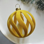 6cm Yellow S-Shape Hollow Flocking Christmas Ball Ornament - Image 6