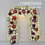Green PVC warm white LED fiber optic garland with ornament