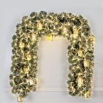 Green PVC warm white torx tip fiber optic garland with gold house - Image 2