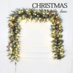 PE+Pine needle+PVC mixed garland with cones red berries warm white LED