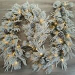 PE+Pine needle+PVC mixed snow garland with cones and warm white LED - 图片 2