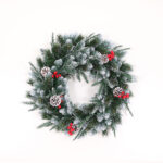 PE+Pine needle+PVC sharp tip mixed wreath with cone red berries warm white light - Image 2