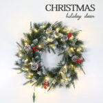 PE+Pine needle+PVC sharp tip mixed wreath with cone red berries warm white light