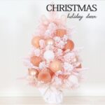 Pink PE+PVC sharp tip mixed tip light snowy table tree with rose gold ornament