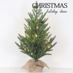 Pre-lit PE+pine needle+PVC sharp tip table tree with cones