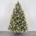 Pre-lit white dot PE+ flocked pine needle+blossom pine needle+PVC sharp tip mixed tip Christmas tree with cones - Image 2