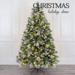 Pre-lit white dot PE+ flocked pine needle+blossom pine needle+PVC sharp tip mixed tip Christmas tree with cones