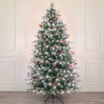 Pre-lit white paint five furcations PE+PVC sharp tip Christmas tree with red berries and cones - Image 2