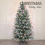 Pre-lit white paint five furcations PE+PVC sharp tip Christmas tree with red berries and cones