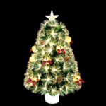 Green PVC warm white LED torx tip fiber optic tree with cones,berries and bear with bows - 图片 2
