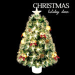Green PVC warm white LED torx tip fiber optic tree with cones,berries and bear with bows