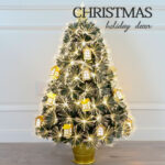 Green PVC warm white LED plum blossom tip fiber optic tree with gold house ornament