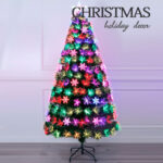 Green PVC red/blue circle flash LED+red/green circle flash LED torx tip fiber optic tree with snowflake