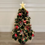 Dark green PVC warm white LED fiber optic tree with ornament - Image 2