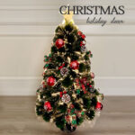 Dark green PVC warm white LED fiber optic tree with ornament