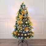 Green PVC warm white/white LED fiber optic tree with gold ornament - 图片 2