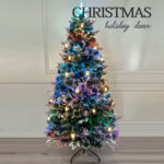 White edge PVC+white paint pine needle +PE mixed tip multicolor LED fiber optic tree with ornament