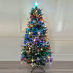 White edge PVC+white paint pine needle +PE mixed tip multicolor LED fiber optic tree with ornament - Image 2