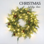 Five furcation double color PE wreath with cones and warm white light