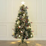 White edge leaves+pine needle warm white LED+white house fiber optic tree with cones and red berries - Image 2
