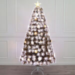 Rose gold leaves fiber optic tree with warm whitewhite gradient LED,star ornament - 图片 2
