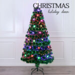 Green PVC fiber optic tree with redblue +redgreen LED circular flashing with star ornament