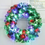 synchronous multicolor changing lights torx tip fiber optic wreath