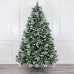White dot PE+ flocked pine needle+blossom pine needle+PVC sharp tip mixed tip Christmas tree with cones - Image 2