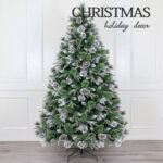 White dot PE+ flocked pine needle+blossom pine needle+PVC sharp tip mixed tip Christmas tree with cones