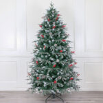 White paint five furcations PE+PVC sharp tip Christmas tree with red berries and cones - Image 2