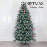 White paint five furcations PE+PVC sharp tip Christmas tree with red berries and cones